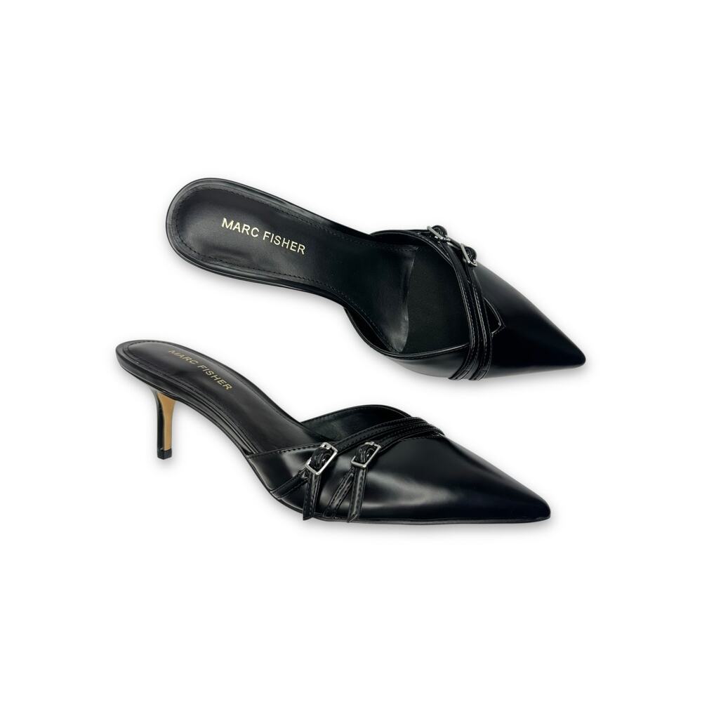 Marc Fisher Women's Amilia Kitten Heel Mule Pumps Size 9 Black Pointed Toe